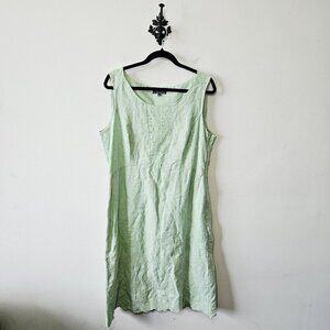 PER UNA Green Pure Linen Broderie Anglaise Sleeveless Shift Dress Lined UK 16